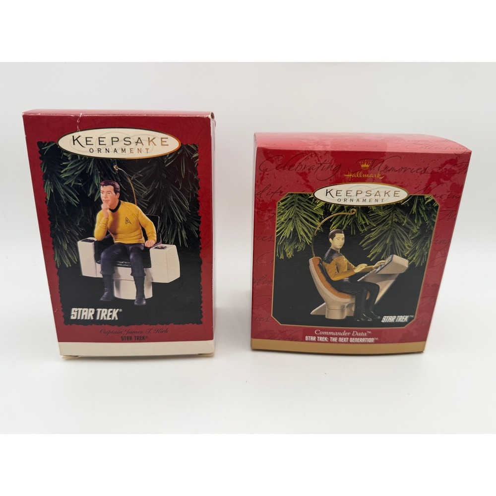 Hallmark Keepsake Star Trek Ornaments Captain Kirk & Comm Data 1995 1997 New